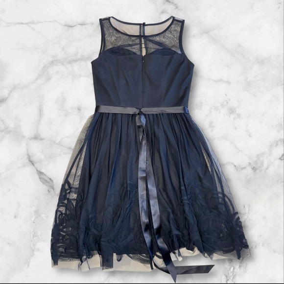 DB STUDIO Cocktail Dress Women’s Small 4/6 Navy Blue Sweetheart Sheer Illusion - Picture 3 of 15